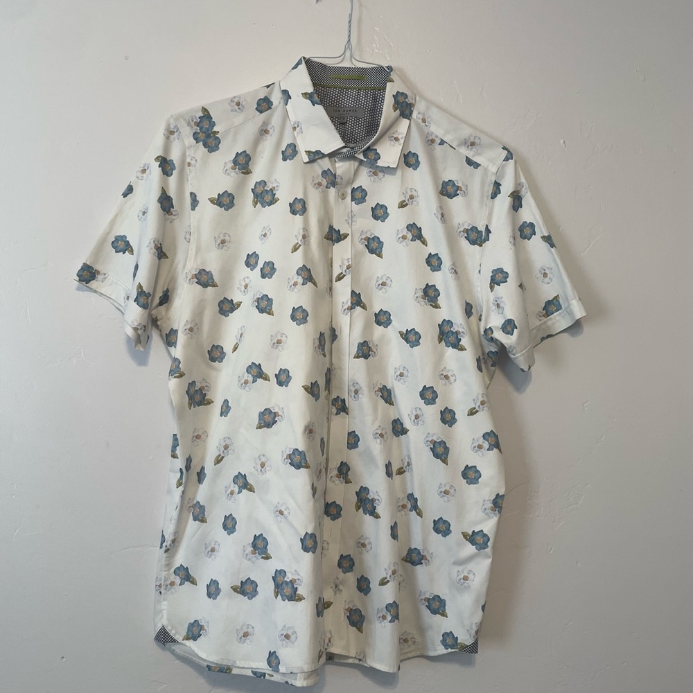 Ted Baker London Blue Floral Pattern Button-up